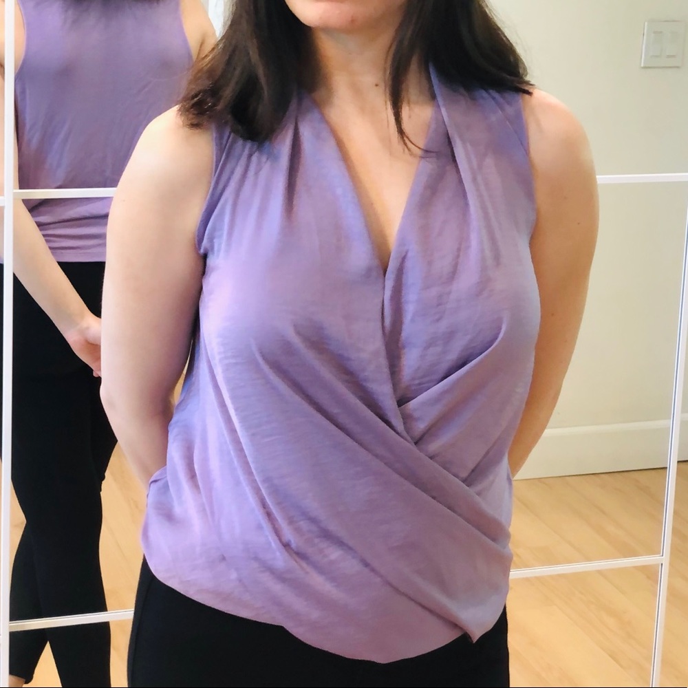A new day lilac sleeve less drape front blouse